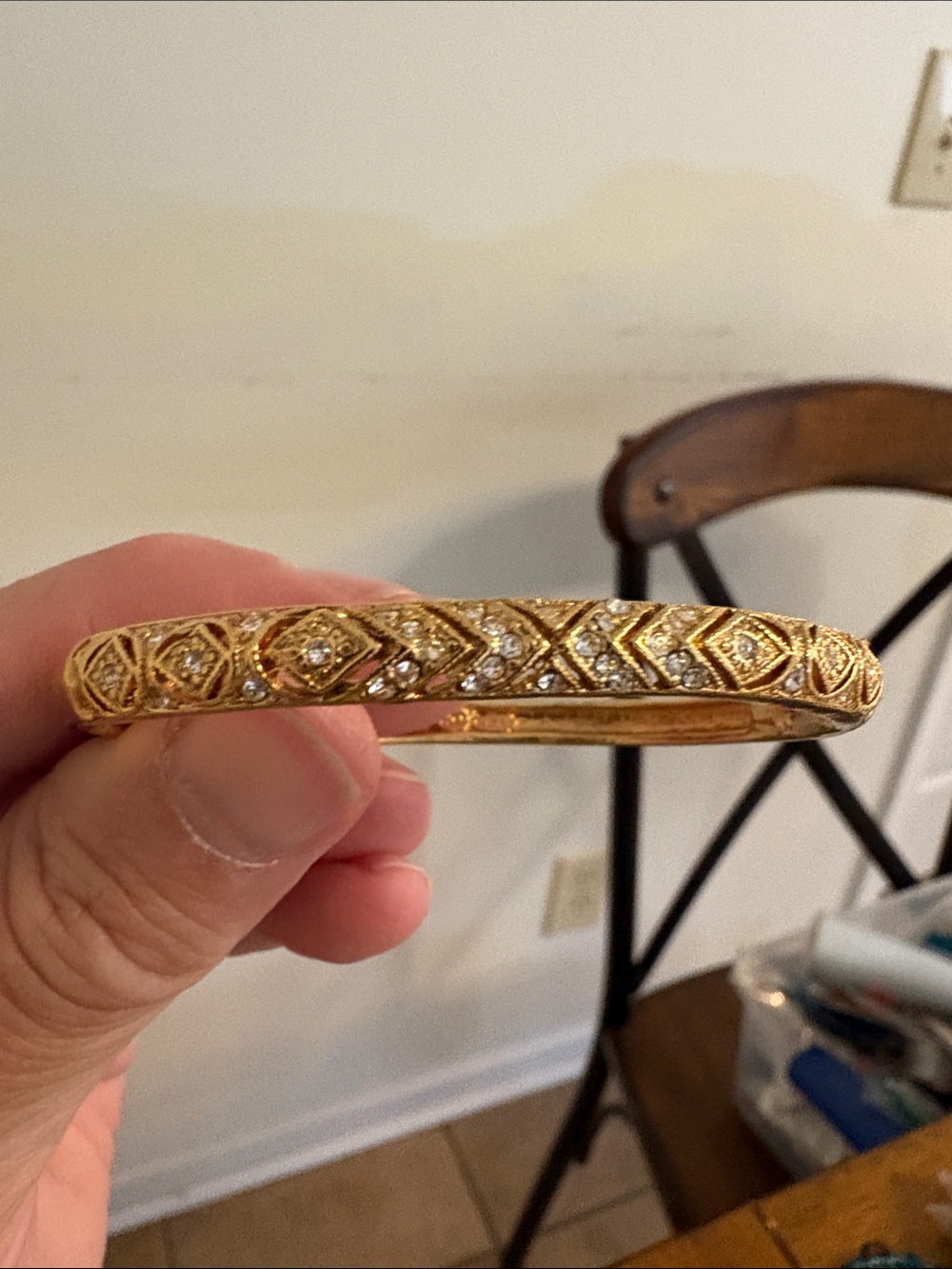 Gold Crystal-Accented Women's Bangle Bracelet